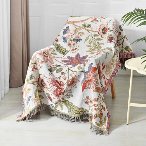 Boho Throw Blanket Reversible Cotton Bohemian Tapestry Hippie Room Decor Double Sided (Boho Flower Dark 50"x60") - color: Boho Flower Dark 4, size: 50*60 inch