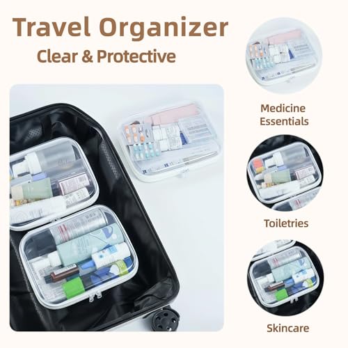 3-Pack Medium Clear Hard Shell Zipper Pouches, Clear Zipper Bags, Hard Case Pouches for Purse & Diaper Bag Organizer,and Travel Essentials (3M - size: 3M