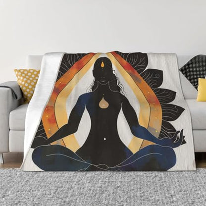 Yoga Meditation Printed Flannel Blanket 80x60 Inch 240g - for Bedroom, Sofa, Office, Plush Warm Sofa Throw Blanket, Comfy Blanket All Seasons - size: 80x60 Inch