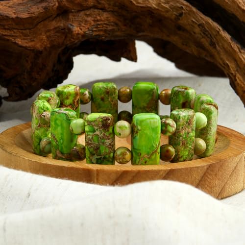 Yomisa Boho Beaded Bracelets for Women,Natural Chakra Turquoise Stone Jasper Bead Bracelet for Womens,Bohemian Handmade Stretch Beads Friendship Bracelets,Healing Trendy Western Jewelry Gifts - color: Green Imperial Stone Bead