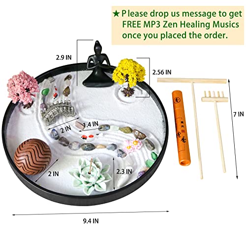 Meditation Yoga Zen Garden kit - Home Office DIY Japanese Mini Rock Sand Garden Desktop Chakra Shine Altar Zen Decor Zen Gifts for Adult w/Rake Tools Accessories Healing Crystal Sphere