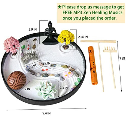 Meditation Yoga Zen Garden kit - Home Office DIY Japanese Mini Rock Sand Garden Desktop Chakra Shine Altar Zen Decor Zen Gifts for Adult w/Rake Tools Accessories Healing Crystal Sphere