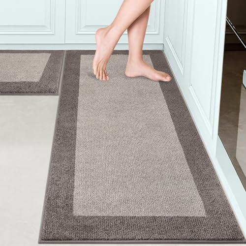 Machine Washable (24" x 36"+ 24" x 60"') Kitchen Rugs Set of 2, Non Slip Kitchen Mats for Floor, Absorbent Entrance Runner Rugs for Bedroom, Hallway, Bathroom, Door (Roll Packing) - color: Beige, size: 24" X 36"+ 24" X 60"