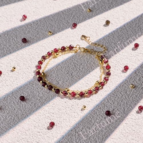 Farfume Crystal Bracelet Beaded Bracelets 4mm Natural Stone Beads Gemstone Handmade Jewelry Gift for Women - color: Garnet-Passion & Vitality