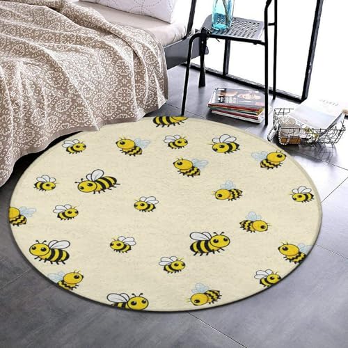 Modern Round Area Rug, Non-Slip Machine Washable Kitchen Office Circle Rug, Room Sofa Yoga Soft Round Carpet Compatible with Cute Bee Pattern 36inch(90cm) - color: Color563, size: 36inch(90cm)