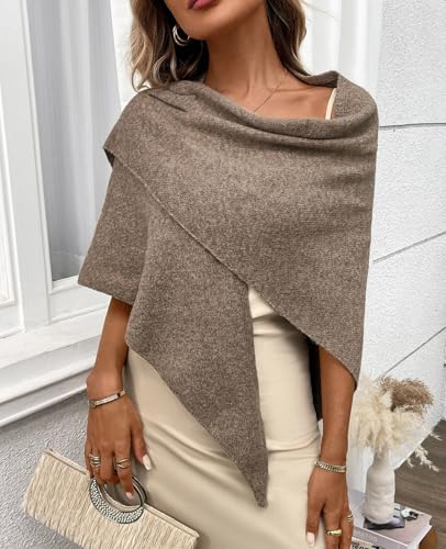 Womens Knitted Shawl Wraps Casual Solid Color Cape Scarf Comfortable Triangle Pashmina Shoulder Sweater - color: Khaki