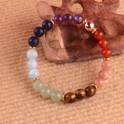 KSQS Healing Stone Bead Bracelet for Women, Natural Gemstones Balance Protection Bracelet, Spiritual Crystal Beads Bracelet Anxiety Relief with Meaning Card - style: Chakra
