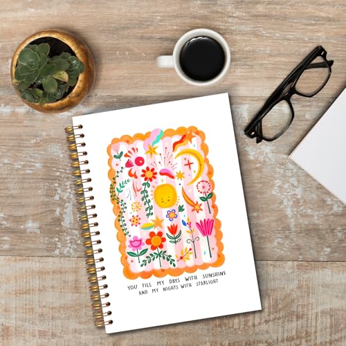JINYO Boho Sunshine Notebook, Abstract Floral Journal, Boho Office Supplies, Cute Journals for Women, You Fill My Days With Sunshine Colorful Spiral Notebooks 5.5x8.3 Inch - color: white Sunshine Notebook