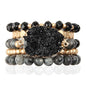 RIAH FASHION Bohemian Acrylic Druzy Multi-Layer Bead Statement Bracelet - Versatile Faux Stone Pendant Stretch Strand Stackable Cuff Bangle Set Sparkly Crystal - color: Acrylic Druzy & Natural Stone Bead Black Labradorite