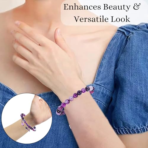 ANAYA AGATE Energy Protection Crystal Handmade Adjustable Bead Bracelet Perfect for Men, Women’s Christmas Gift - Gemstone Healing Stretch Bracelet Pulsera Para Hombre Mujer Stocking Stuffer - color: Lace Agate Purple