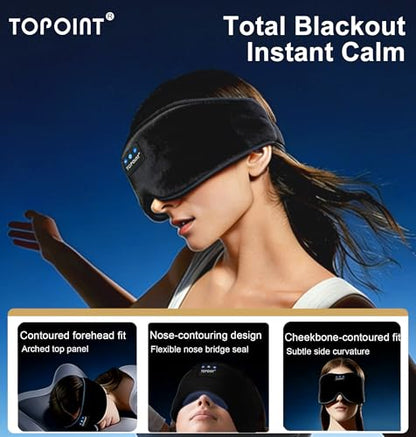 TOPOINT Sleep Mask with Headphones Bluetooth 5.4 Wireless, Sleep Headphones Earphones Earbuds with Microphone HD Speakers Music, Blackout Eye Mask for Sleeping Travel Meditation Men Women Cool Gadgets - color: Black, style: Ample Velvet
