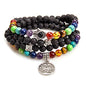 108 Mala Beads Necklace 7 Chakra Tree of Life Pendant Prayer Buddha Bracelets Healing Stone Yoga Men Women Jewelry - color: Natural lava beads