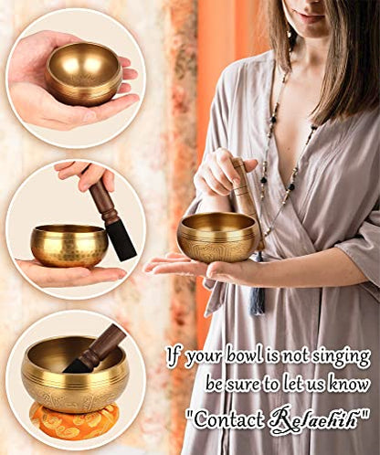 2-Pack Tibetan Singing Bowls Set - 100% Handmade in Nepal, Sound Bowl Meditation Set for Yoga, Chakra Healing, Meditation Gifts, Unique Gifts for Women (Blue, 3.15 + 4 inch) - color: Blue