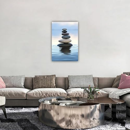 LURENCZH Zen Stone Canvas Wall Art Stone in Water Picture Wall Decor Meditation Spiritual Painting Prints Bathroom Decor Framed(Stone-1,12.00" x 18.00")