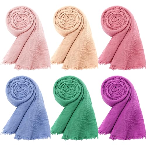 Geyoga 6 Pcs Women Scarf Shawl Hijab Scarves Cotton Crinkle Hijab for Women Blend Shawl Crinkle Wrap Head for Seasons - color: Bright Colors
