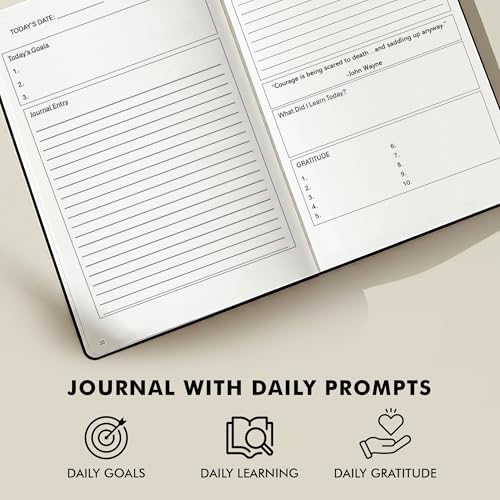 Journal for Men & Women – Premium Vegan Leather 184 Pages Guided Journal with Daily Prompts for Graditude, Mental Wellness, Reflection, Goal-Setting, Mindfulness, and Motivation for Growth