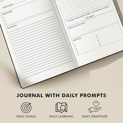Journal for Men & Women – Premium Vegan Leather 184 Pages Guided Journal with Daily Prompts for Graditude, Mental Wellness, Reflection, Goal-Setting, Mindfulness, and Motivation for Growth