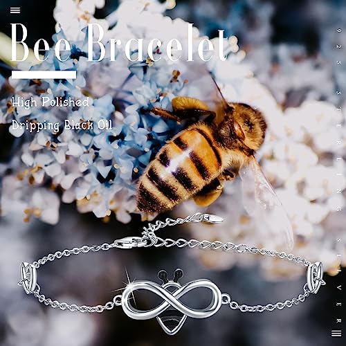 Bee Bracelet Sterling Silver Infinity Honey Bracelet Minimal Cute Jewelry 7"+2" Adjustable Chain Bracelet Jewelry Birthday Christmas Graduation Gifts for Women Wife