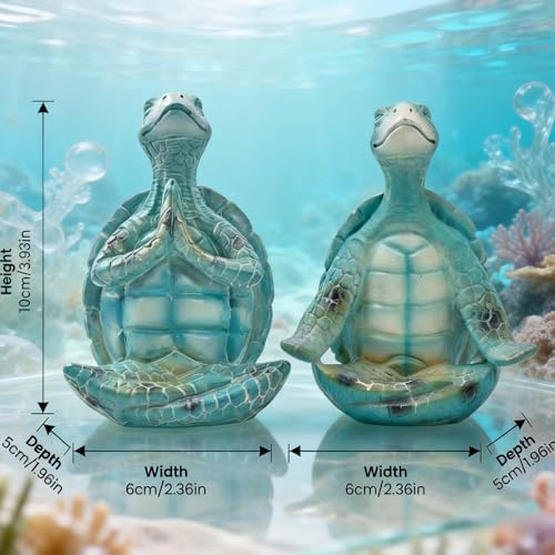 Sea Turtle Yoga Figurines – Zen Meditation Turtle Statues for Coastal Home Decor, Yoga Sea Turtles for Living Room, Bedroom, Bathroom, Zen Garden & Mindfulness Spaces