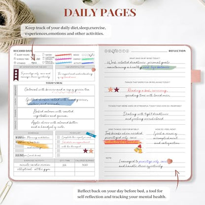 JUBTIC Mental Health Journal, Guided & Anxiety Journal with Mood & Habit Tracker, 90-Day Self Care Planner for Stress Relief with Monthly Summary