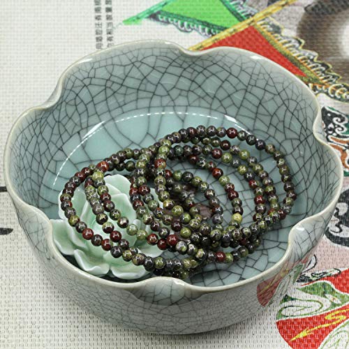 Keleny 4mm Natural Round Beads Gemstones Rock Crystal Stretch Bracelet 7 Inch Unisex - color: A Grade Dragon Blood Jasper