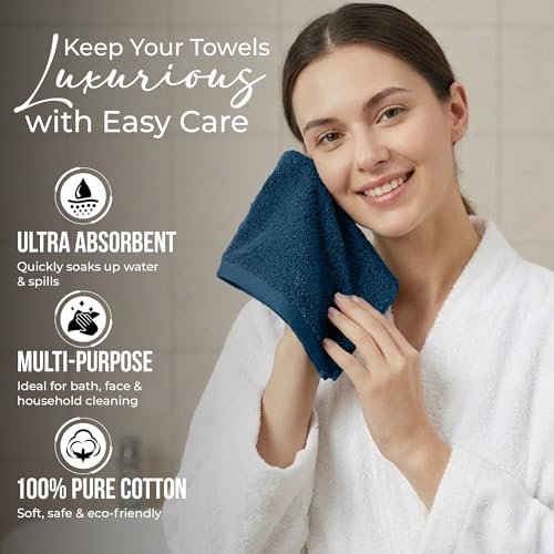 RIVERSIDE Pack of 24 Wash Cloths for Showering, 12 x 12 Inches, Super Soft & Absorbent, 100% Cotton Washcloths Premium Quality Flannel Face Cloths for Bathroom, Gym, Spa (Blue Opal, 24 Pack) - color: Blue Opal