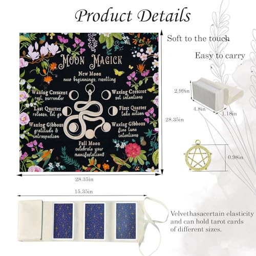 Knana Tarot Altar Cloth - Silk Mat for Reading with Tarot Card Bag (Moon Magic) - color: Moon Magic