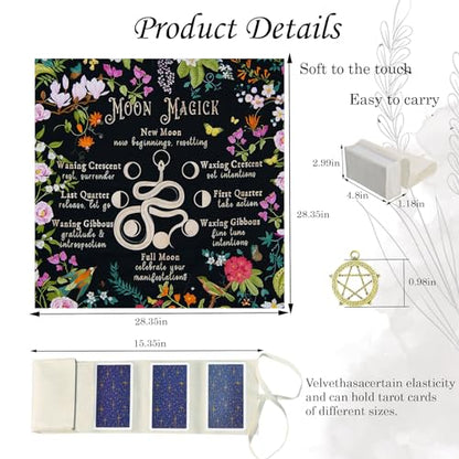 Knana Tarot Altar Cloth - Silk Mat for Reading with Tarot Card Bag (Moon Magic) - color: Moon Magic