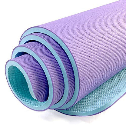 Hatha Yoga Extra Thick TPE Yoga Mat - 72"x 32" Thickness 1/2 Inch -Eco Friendly SGS Certified - With High Density Anti-Tear Exercise Bolster For Home Gym Travel & Floor Outside - color: Purple/Green