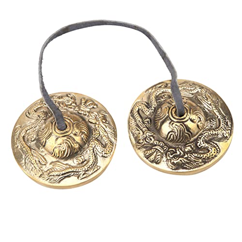 Meditation Bell, 6.5cm Tibetan Tingsha Cymbals Meditation Chime Bells Yoga Finger Chime Buddhist Percussion Instruments (double dragon pattern) - size: double dragon pattern