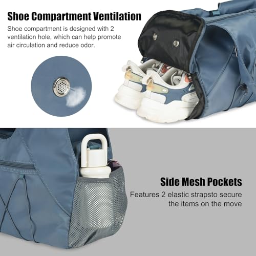 Gym Bag For Women With Yoga Mat Holder & Shoe Compartment & Wet Dry Storage Pocket & Adjustable Strap - color: Blue