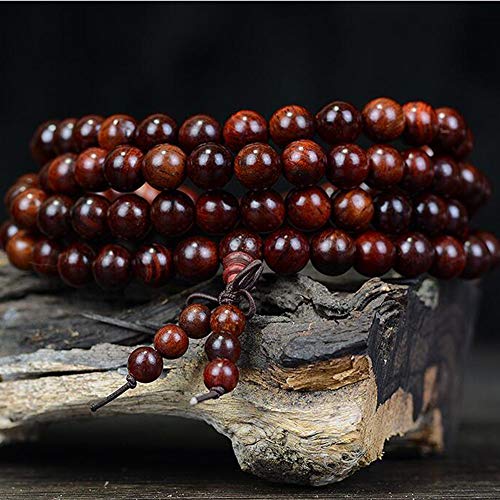 JAJAFOOK 10mm 108 Mala Beads Natural Fragrant Mahogany Meditation Tibetan Buddhism Prayer Beads Round Polished Rosary for Men Women,10MM - style: 10mm