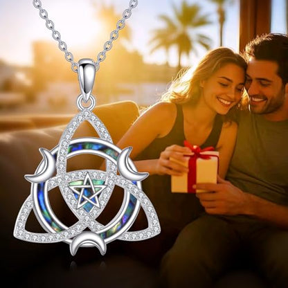 Witch Knot/Trinity/Triple Moon Necklace S925 Sterling Silver Protection Jewelry Gifts for Women - style: Trinity
