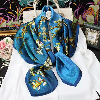 ANDANTINO 100% Silk Scarf 43" Large Square Lightweight Headscarf& Shawl–Women Hair Wraps-With Gift Packed - color: Oil Painting-apricot