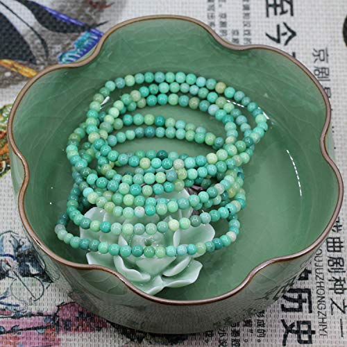 Keleny Gem Semi Precious Gemstones 4mm Round Beads Crystal Stretch Bracelet 7 Inch Unisex - color: Green Chrysoprase Agate