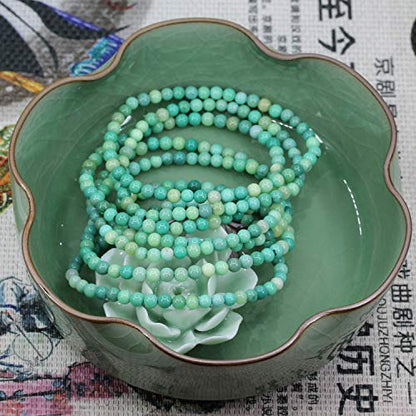 Keleny Gem Semi Precious Gemstones 4mm Round Beads Crystal Stretch Bracelet 7 Inch Unisex - color: Green Chrysoprase Agate