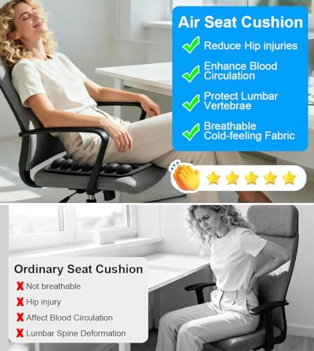 Sondur Travel Cushion, Inflatable Airplane Seat Cushion for Long Flights, 3D Air Cell Seat Cushions with Foot-operated Inflatable Accessories for Office Chair, Wheelchair, Cars, Home Living
