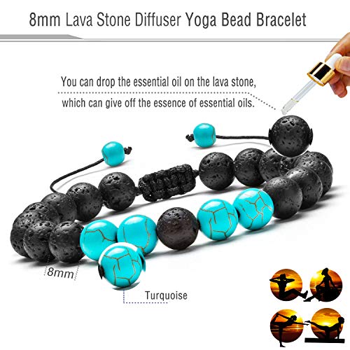 Men Women 8mm Lava Rock Aromatherapy Anxiety Essential Oil Diffuser Bracelet Braided Rope Natural Stone Yoga Gifts Beads Bracelet Bangle-21017 - style: Turquoise