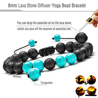 Men Women 8mm Lava Rock Aromatherapy Anxiety Essential Oil Diffuser Bracelet Braided Rope Natural Stone Yoga Gifts Beads Bracelet Bangle-21017 - style: Turquoise