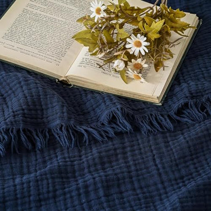 Esterra Muslin Throw Blanket 50x65 Inches Cozy Soft Lightweight Pre-Washed Cotton Blanket, All Season Breathable 4-Layer Gauze Blanket Throw for Sofa Couch Bed, Navy Blue - color: 13 - Navy Blue, size: Throw (50"x65")