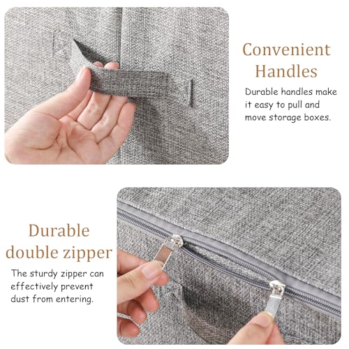 Blanket Bags with Lid, Foldable Underbed Storage Bins, Home Basket Container for Organizing Clothes, Shoes, Pillows, 14.9x10.2x5.9Inches, Grey, 2 Pack