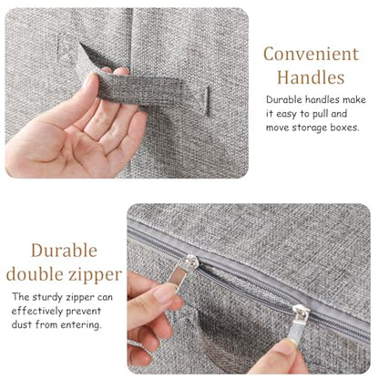 Blanket Bags with Lid, Foldable Underbed Storage Bins, Home Basket Container for Organizing Clothes, Shoes, Pillows, 14.9x10.2x5.9Inches, Grey, 2 Pack