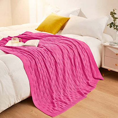 Aormenzy Soft Cozy Acrylic Throw, Cable Knit Blanket for Couch, Sofa, Bed - Hot Pink (1.7lb) 50x60 - color: Hot Pink