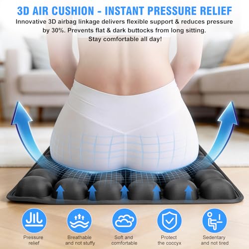 Upgrade Travel Cushion Airplane Seat with No External Pump, 3D Inflatable Seat Cushion, Adjustable Air Cushion with Non-Skid, Coccyx Tailbone Pain Relief Chair Pad for Office, Car, Wheelchair