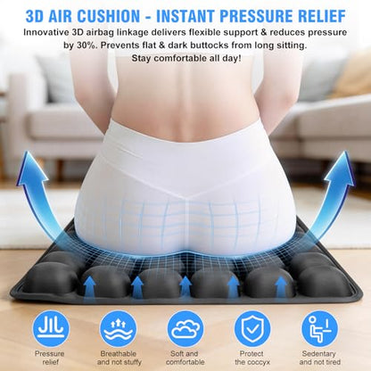 Upgrade Travel Cushion Airplane Seat with No External Pump, 3D Inflatable Seat Cushion, Adjustable Air Cushion with Non-Skid, Coccyx Tailbone Pain Relief Chair Pad for Office, Car, Wheelchair