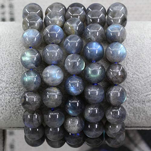 Keleny Fashion Crystal Man Women Stretch Bracelet 10mm Round Beads Rock Jasper 7 Inch Unisex - color: Blue Spectrolite Labradorite