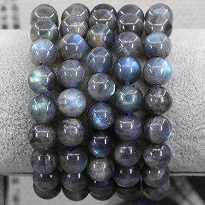 Keleny Fashion Crystal Man Women Stretch Bracelet 10mm Round Beads Rock Jasper 7 Inch Unisex - color: Blue Spectrolite Labradorite