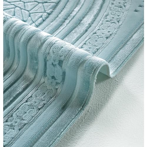 Modefa Luxury Velvet Prayer Rug with Prayer Beads | Soft Elegant Muslim Turkish Janamaz Sajada Carpet for Men and Women | Plain Solid Prayer Mat Ramadan Eid Gift - Najma (Blue) - color: Najma Turquoise Blue