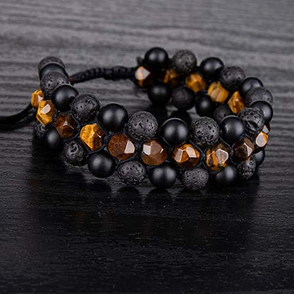 8mm Natural Lava Rock Stone Bracelets for Men, Healing Crystal Essential Oil Diffuser Beads Bracelet Chakra Yoga Energy Anxiety Gemstone Bracelet - color: Yellow Tiger Eye + Lava Rock + Agate