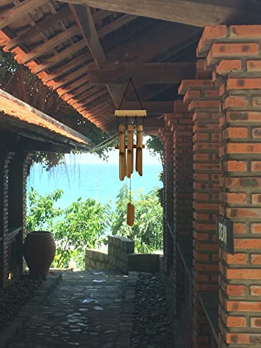Bamboo Wind Chime Outdoor, 6 Small Bamboo Bell Tubes for Outdoor or Indoor Home Décor, Handmade Natural Soothing Sound 23 inches